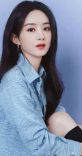 赵丽颖温柔淡雅水蓝色衬衫穿搭时尚写真图片