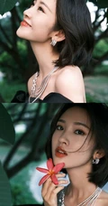 唐艺昕气质优雅露肩装礼裙黑裙穿搭户外写真美照