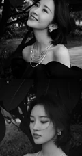 唐艺昕气质优雅露肩装礼裙黑裙穿搭户外写真美照