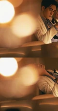 曾舜晞牛仔衬衫穿搭居家温馨灯光下品酒写真图片