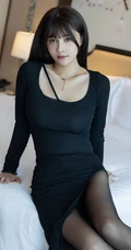 温柔气质女生轻熟萌奈子高叉黑裙深袜袜穿搭居家柔美写真套图