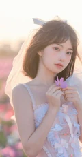 气质甜美短发婚纱蕾丝装少女仙气飘飘超美户外花草地写真图片