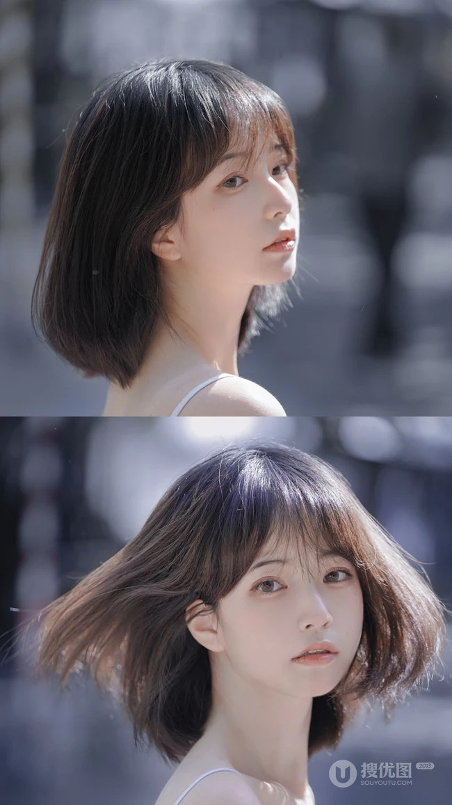就喜欢短发女孩，高颜值粉嫩美女短发小姐姐超美户外街拍手机壁纸图片