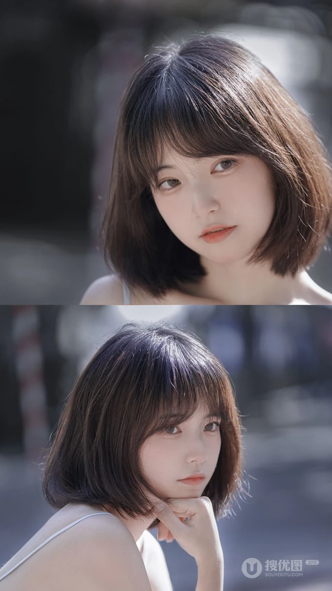 就喜欢短发女孩，高颜值粉嫩美女短发小姐姐超美户外街拍手机壁纸图片