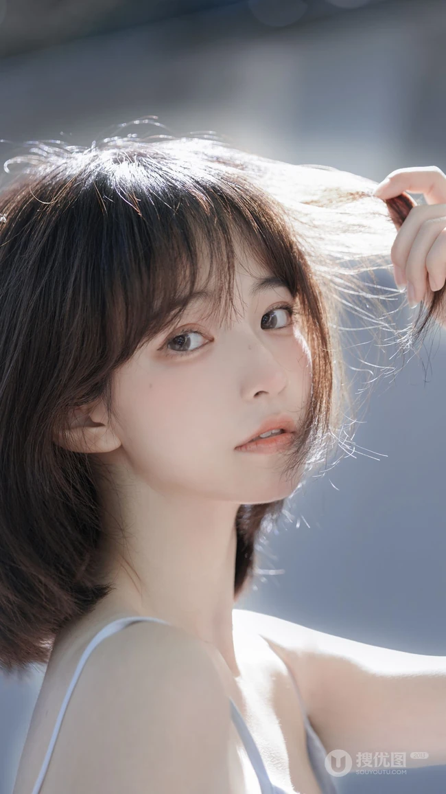 就喜欢短发女孩，高颜值粉嫩美女短发小姐姐超美户外街拍手机壁纸图片