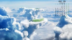 2021年7月日历壁纸，天空，云朵，飞机，北极光等为背景的日历壁纸图片