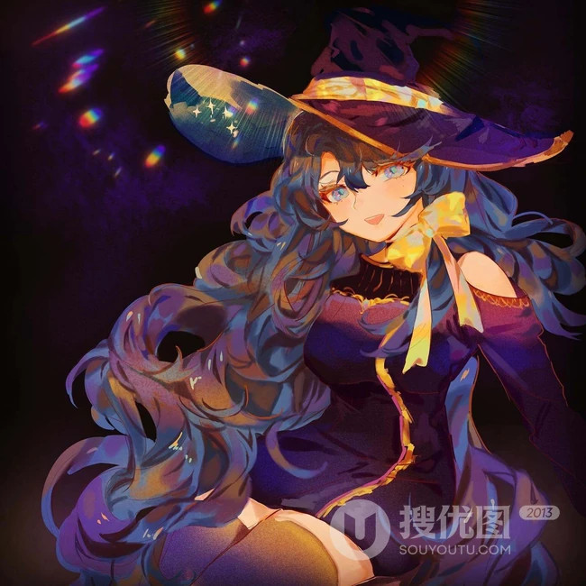 魔法少女图片，戴着魔法帽 不同风格的动漫魔法少女高清插画图片