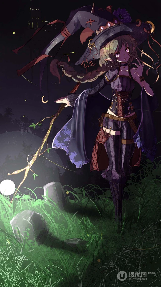 魔法少女图片，戴着魔法帽 不同风格的动漫魔法少女高清插画图片