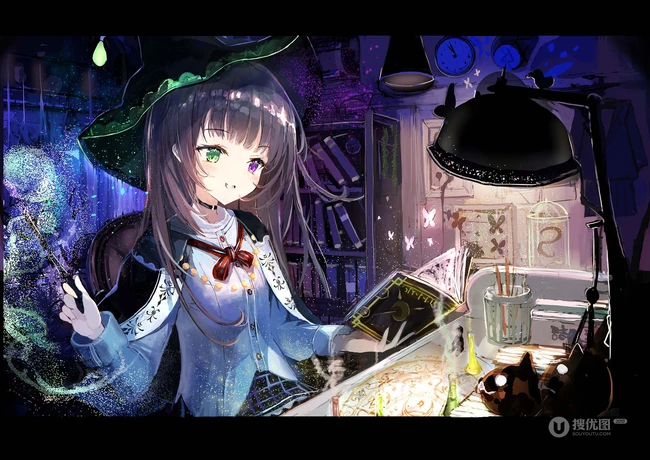 魔法少女图片，戴着魔法帽 不同风格的动漫魔法少女高清插画图片