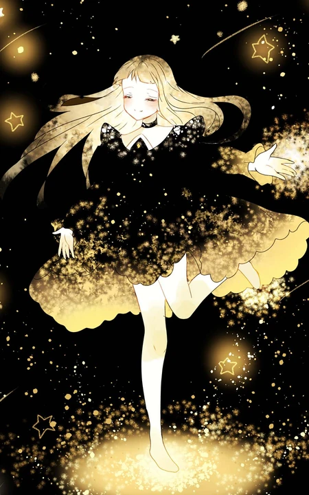 星光熠熠，星光下跳舞的二次元动漫少女唯美插画手机壁纸图片