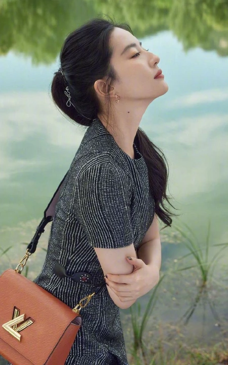 刘亦菲携可爱狗狗享受秋日户外风景旅拍写真图片