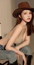 超气质的牛仔妹子，身材有致，漂亮动人的紧身肩带家居服牛仔裤女生高清图集