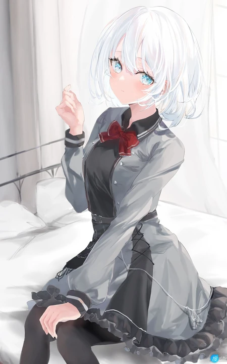 白色短发女仆装，学生装动漫少女 《侦探已经死了》人物希耶斯塔高清插画作品图集