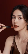 白鹿气质时尚露肩装肩带裙写真，手拿唇膏，展现温柔女人独特魅力
