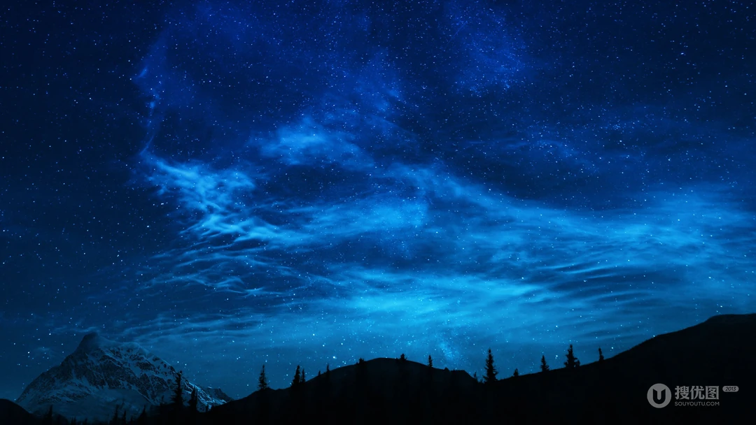 星光灿烂 漫天繁星 雪山 山林 树木 唯美山间夜色夜景壁纸图片