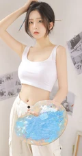 脸蛋清纯，身段完美的精选细腰女生紧身白背心长裤画室画画写真美照