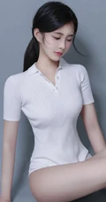 清甜系黑直长发少女紧身白色连体衣温柔腼腆写真图片