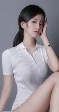 清甜系黑直长发少女紧身白色连体衣温柔腼腆写真图片