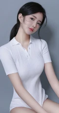 清甜系黑直长发少女紧身白色连体衣温柔腼腆写真图片