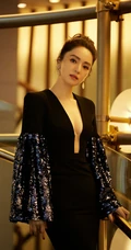 董璇气质V领礼服长裙参加某活动写真，展现匀称动人气质线条