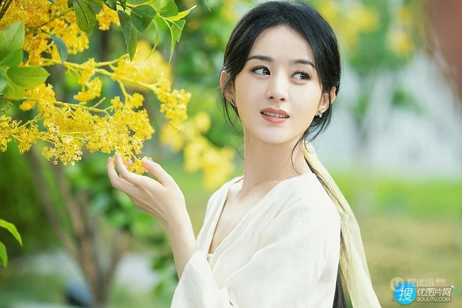 赵丽颖清新朴素白衣穿搭，一碗清茶，一张小椅，温婉清丽写真图片