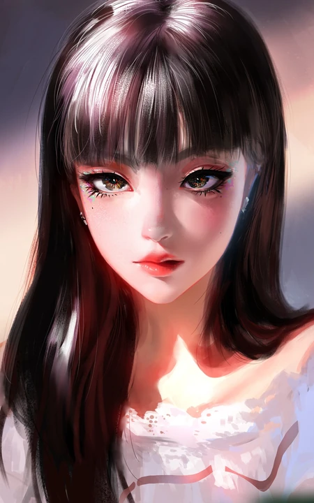 齐刘海长发女孩高清精美插画图片