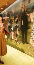 倪妮气质时尚小西服裙装穿着参观某展馆活动写真露沟照片