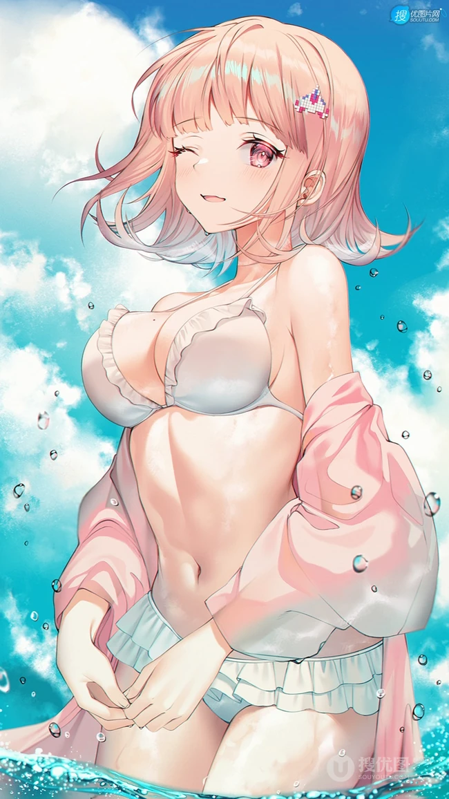 性感夏日海中比基尼短发可爱甜美少女高清唯美手机壁纸图片