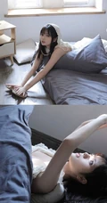 仙女气质满满的甜美可爱白裙少女居家慵懒午后时光写真图片