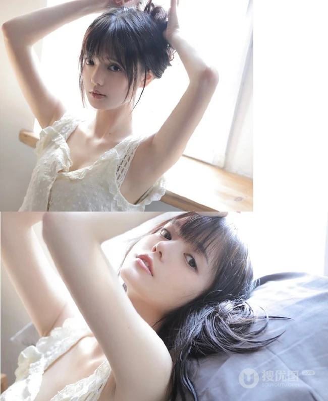仙女气质满满的甜美可爱白裙少女居家慵懒午后时光写真图片