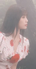虞书欣在雾气袅绕的微光森林中 身着玫瑰花长裙安静优雅写真图片
