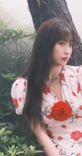 虞书欣在雾气袅绕的微光森林中 身着玫瑰花长裙安静优雅写真图片