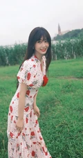 虞书欣在雾气袅绕的微光森林中 身着玫瑰花长裙安静优雅写真图片