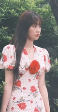 虞书欣在雾气袅绕的微光森林中 身着玫瑰花长裙安静优雅写真图片