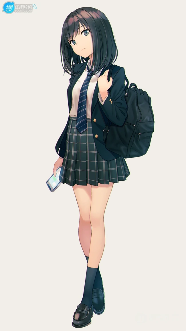JK制服短裙动漫少女高清插画图片，日本画师日向あずり作品欣赏