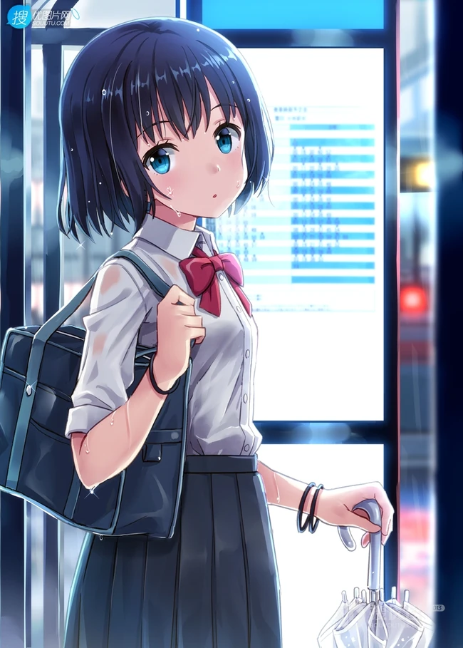 JK制服短裙动漫少女高清插画图片，日本画师日向あずり作品欣赏