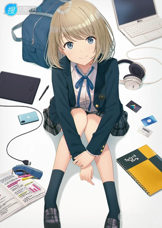 JK制服短裙动漫少女高清插画图片，日本画师日向あずり作品欣赏