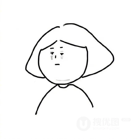 流泪的中年短发女人简笔画头像微信图片，除了生病以外的痛苦都是矫情