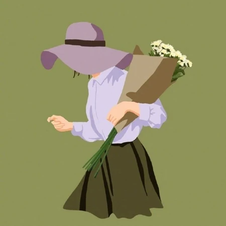 手捧鲜花的卡通手绘男人或女人一左一右情侣配对好看的不易撞专用头像图片