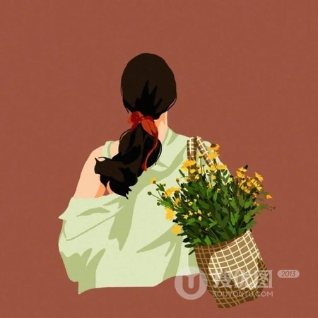 手捧鲜花的卡通手绘男人或女人一左一右情侣配对好看的不易撞专用头像图片