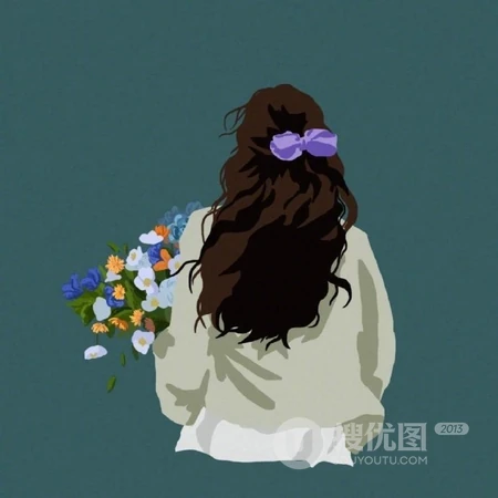 手捧鲜花的卡通手绘男人或女人一左一右情侣配对好看的不易撞专用头像图片