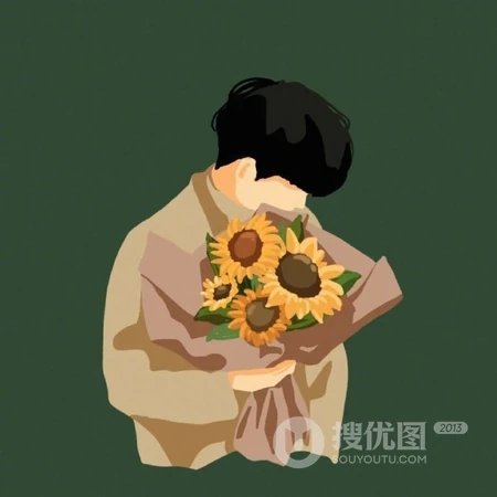 手捧鲜花的卡通手绘男人或女人一左一右情侣配对好看的不易撞专用头像图片
