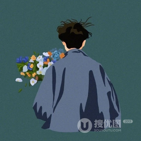 手捧鲜花的卡通手绘男人或女人一左一右情侣配对好看的不易撞专用头像图片