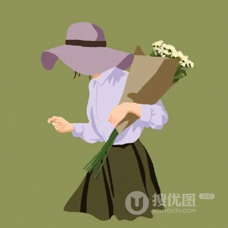 手捧鲜花的卡通手绘男人或女人一左一右情侣配对好看的不易撞专用头像图片