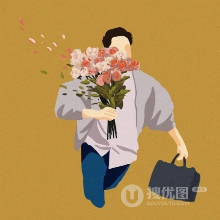 手捧鲜花的卡通手绘男人或女人一左一右情侣配对好看的不易撞专用头像图片