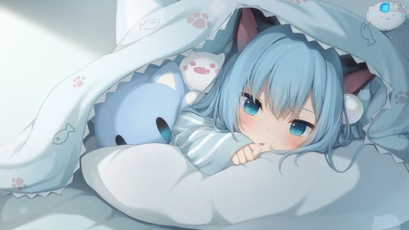 赖床的可爱动漫猫耳朵萝莉少女猫羽雫高清桌面壁纸图片