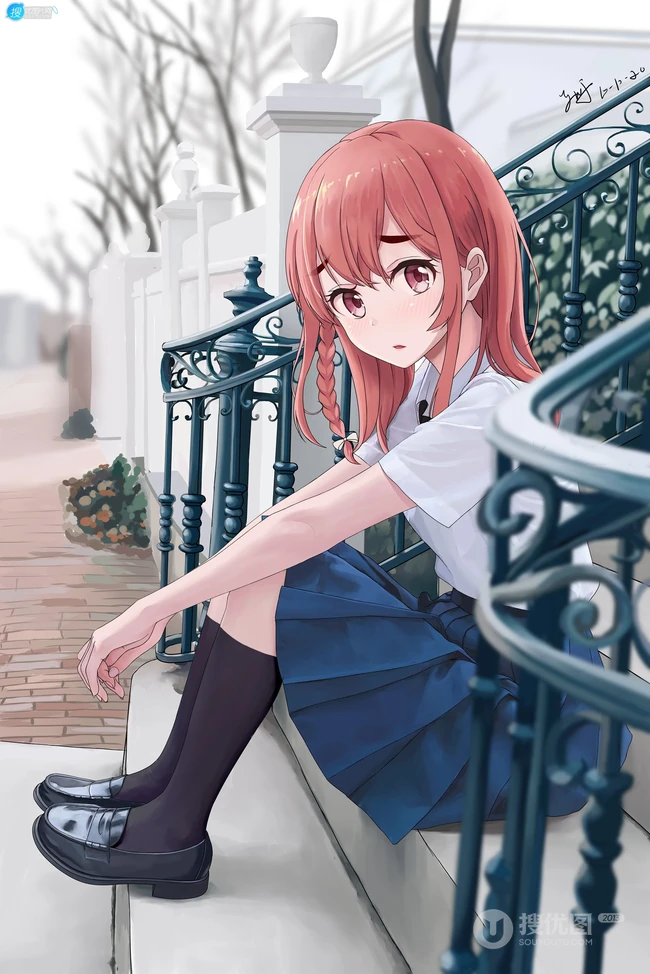 短红发，内向怕羞 动漫《租借女友》少女人物樱泽墨高清插画图片欣赏