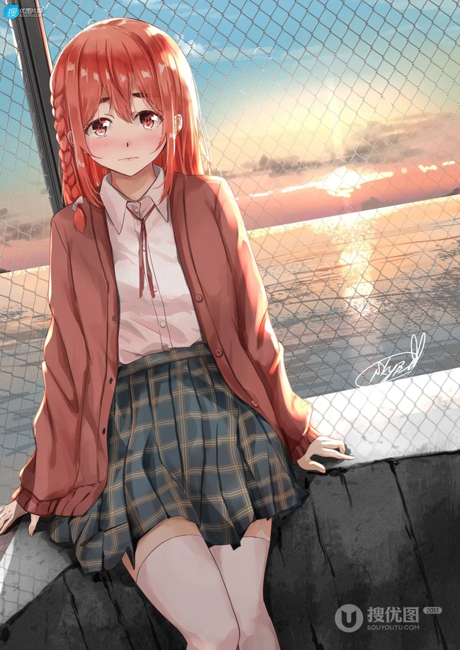 短红发，内向怕羞 动漫《租借女友》少女人物樱泽墨高清插画图片欣赏