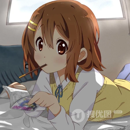 呆萌可爱的吉他少女，日本漫画《轻音少女》平泽唯高清插画头像图片