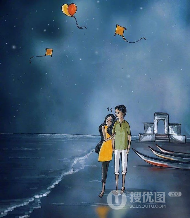 享受爱情的浪漫情侣  你喜欢粘着在一起约会谈心的那个人唯美手绘图片